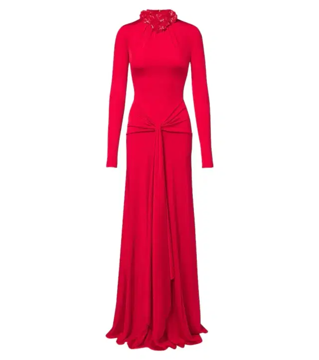 Draped floral-appliqué gown