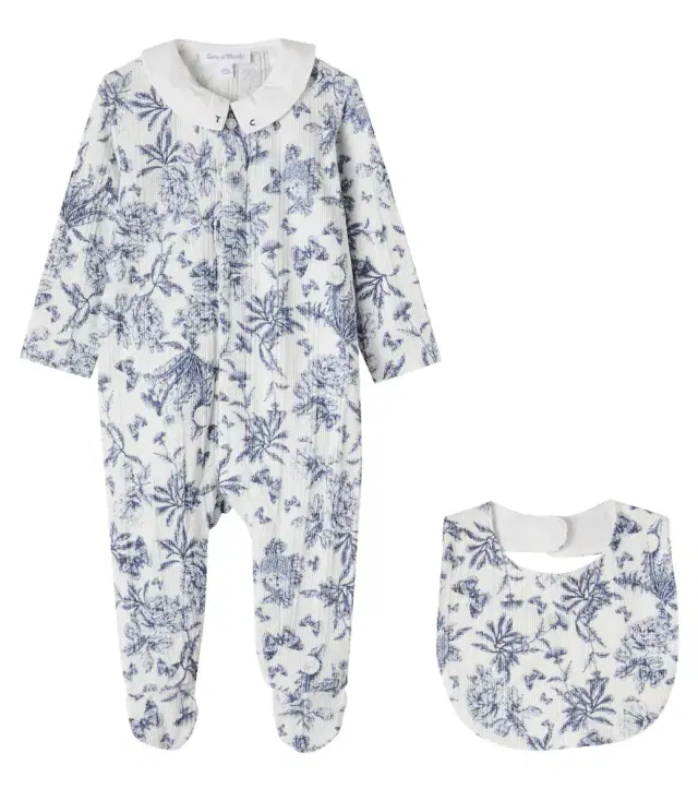 Tartine et Chocolat Floral cotton-blend onesie and bib set