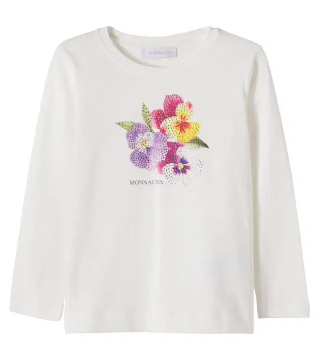 Monnalisa Embellished printed cotton-blend T-shirt