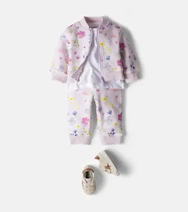 Monnalisa Baby floral cotton-blend sweatshirt and sweatpants set | Thumbnail 5