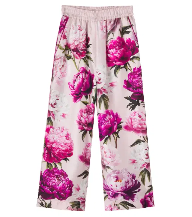 Dolce & Gabbana Kids Floral silk twill wide-leg pants