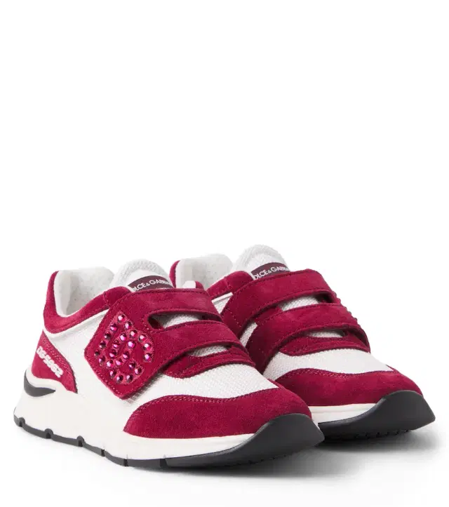 Dolce & Gabbana Kids DG embellished suede-trimmed sneakers