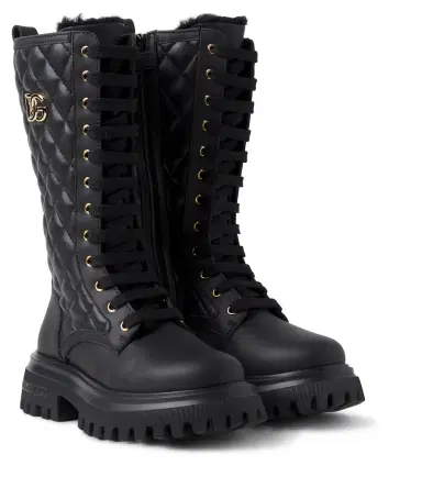 Dolce & Gabbana Kids DG quilted leather lace-up boots | Thumbnail 1