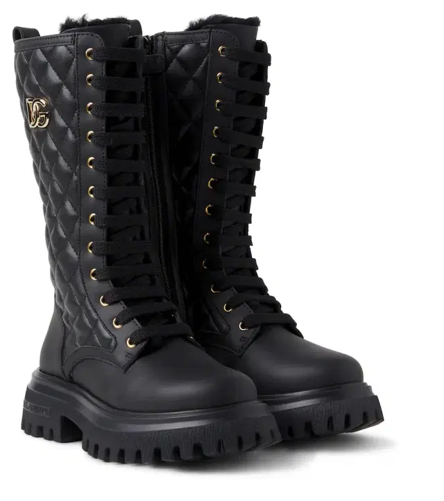 Dolce & Gabbana Kids DG quilted leather lace-up boots