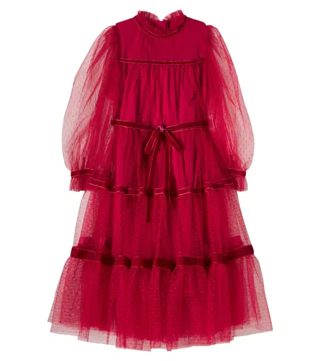 C'era Una Volta Valentina velvet-trimmed point d'esprit dress