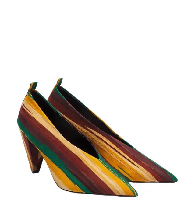Loewe Origami Cubic striped leather pumps