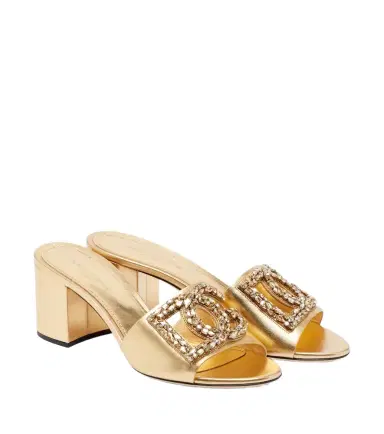 Dolce & Gabbana DG embellished metallic leather mules | Thumbnail 1 Dolce & Gabbana DG embellished metallic leather mules | Thumbnail 1