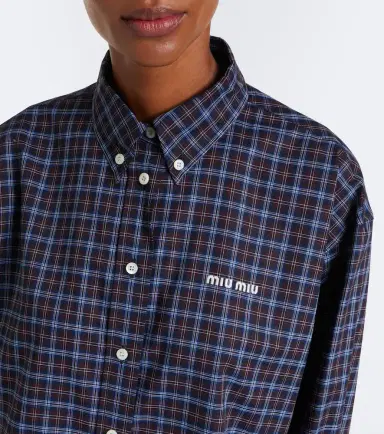 Miu Miu Logo plaid cotton shirt | Thumbnail 4 Miu Miu Logo plaid cotton shirt | Thumbnail 4