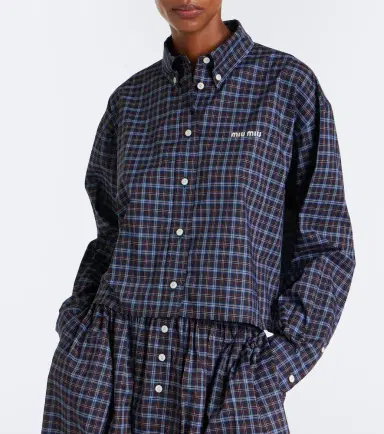 Miu Miu Logo plaid cotton shirt | Thumbnail 5 Miu Miu Logo plaid cotton shirt | Thumbnail 5
