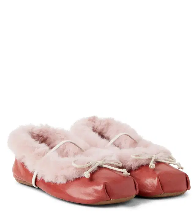 PePe PèPè Shearling-trimmed leather ballet flats