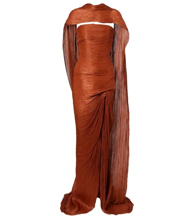 Marmar Halim Pleated taffeta bustier gown and scarf set
