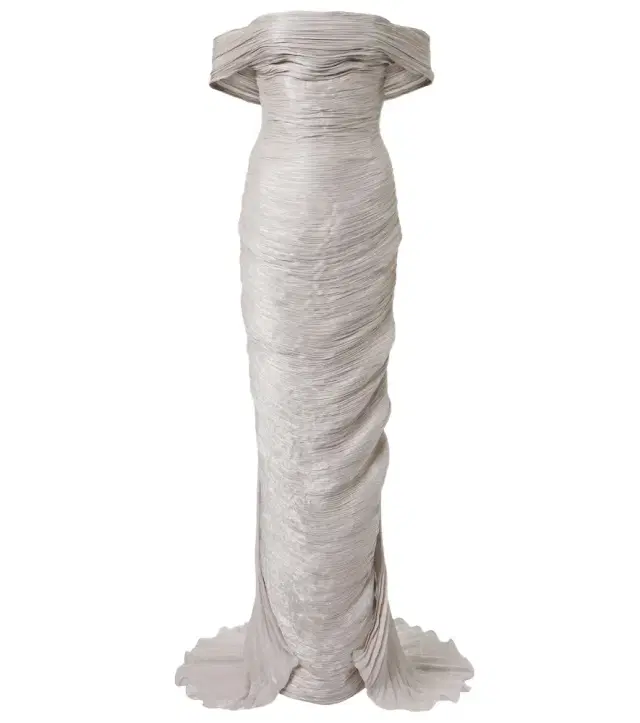 Off-shoulder pleated bustier gown