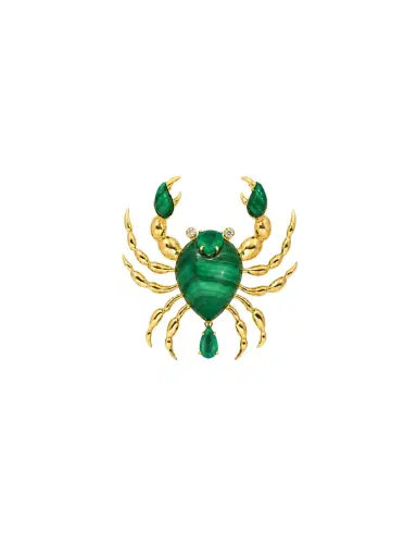 Wish Fine Jewelry 11.19ct Malachite Emerald Diamond 18K Gold Cancer Brooch | Thumbnail 1 Wish Fine Jewelry 11.19ct Malachite Emerald Diamond 18K Gold Cancer Brooch | Thumbnail 1