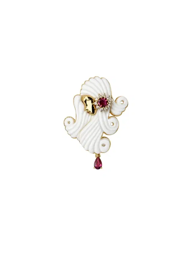 Wish Fine Jewelry 14.29ct White Opal Tourmaline 18K Gold Virgo Brooch