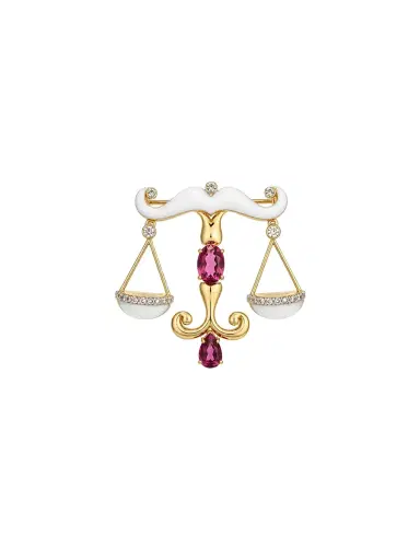 Wish Fine Jewelry 3.93ct White Opal Tourmaline 18K Gold Libra Brooch | Thumbnail 1 Wish Fine Jewelry 3.93ct White Opal Tourmaline 18K Gold Libra Brooch | Thumbnail 1