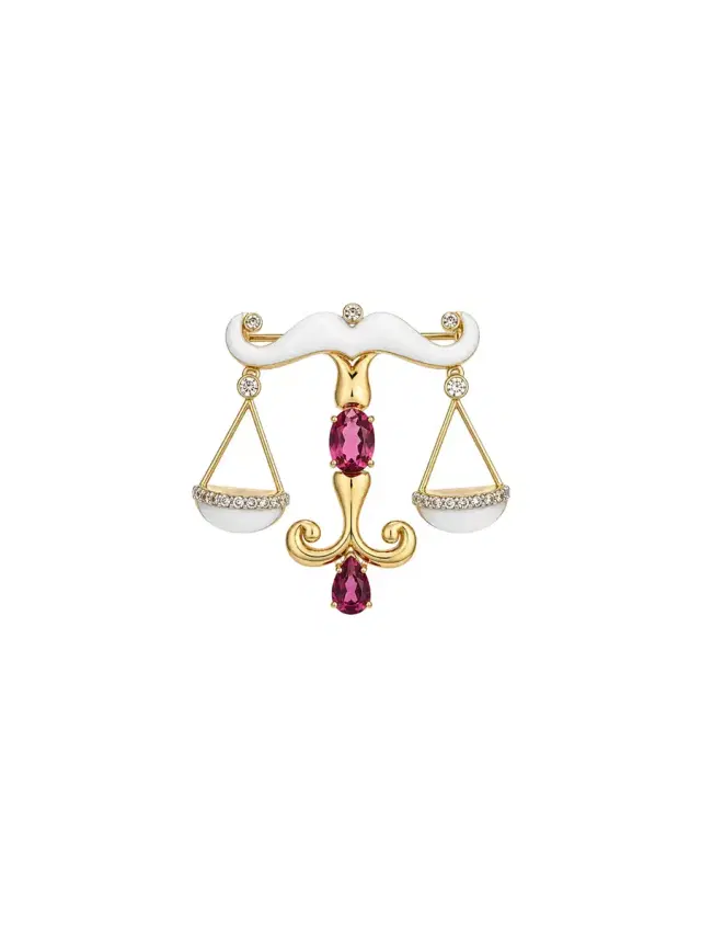 Wish Fine Jewelry 3.93ct White Opal Tourmaline 18K Gold Libra Brooch