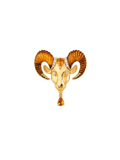 Wish Fine Jewelry 4.95ct Tigers Eye Citrine Diamond 18K Gold Aries Brooch | Thumbnail 1 Wish Fine Jewelry 4.95ct Tigers Eye Citrine Diamond 18K Gold Aries Brooch | Thumbnail 1