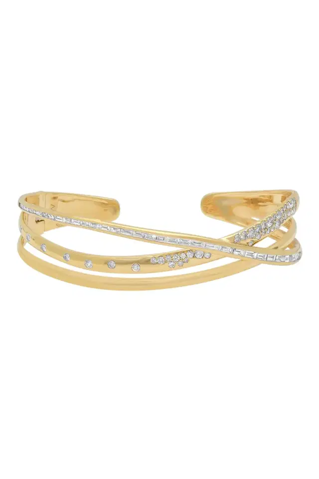 SARA WEINSTOCK Diamond Crossover Bangle Cuff Bracelet