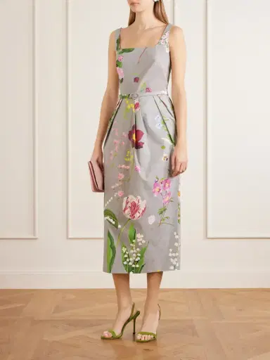 Oscar de la Renta Floral-printed Stretch Cotton-poplin Midi-dress | Thumbnail 2 Oscar de la Renta Floral-printed Stretch Cotton-poplin Midi-dress | Thumbnail 2
