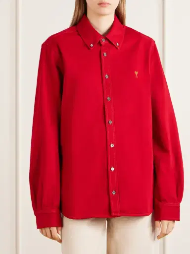 AMI PARIS Logo-embroidered Cotton-twill Shirt | Thumbnail 3