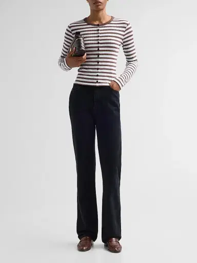 rag & bone Women's The Wide Striped Rib-Knit Cardigan - Cocoa - Size Medium | Thumbnail 2
