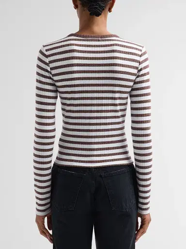 rag & bone Women's The Wide Striped Rib-Knit Cardigan - Cocoa - Size Medium | Thumbnail 3