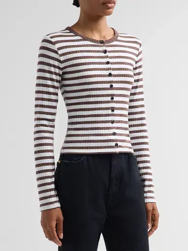 rag & bone Women's The Wide Striped Rib-Knit Cardigan - Cocoa - Size Medium | Thumbnail 4