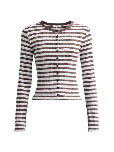 rag & bone Women's The Wide Striped Rib-Knit Cardigan - Cocoa - Size Medium | Thumbnail 1
