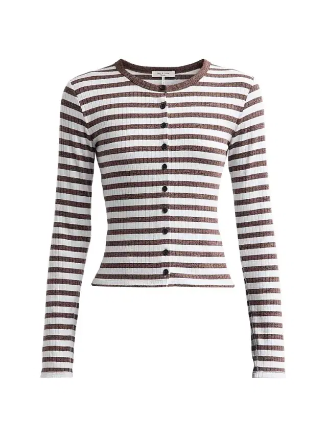 rag & bone Women's The Wide Striped Rib-Knit Cardigan - Cocoa