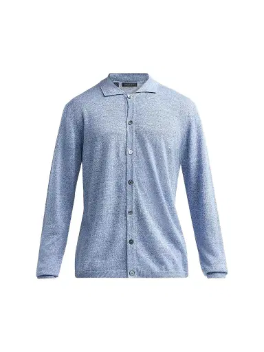 Saks Fifth Avenue Men's Linen-Cotton Shirt-Style Cardigan - Light Blue | Thumbnail 1