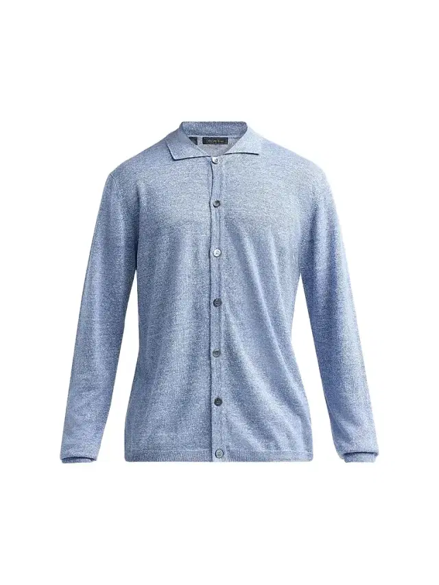 Saks Fifth Avenue Men's Linen-Cotton Shirt-Style Cardigan - Light Blue