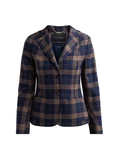 Kiton Women's Plaid Wool-Cotton Blazer - Blue - Size 10 | Thumbnail 1 Kiton Women's Plaid Wool-Cotton Blazer - Blue - Size 10 | Thumbnail 1