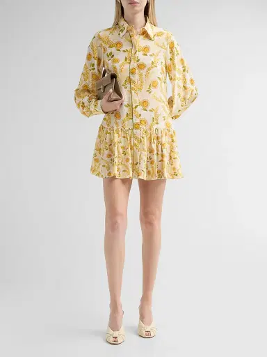 VERANDAH Women's Bejewelled Frill Mini Shirtdress - Yellow Sapphire | Thumbnail 2