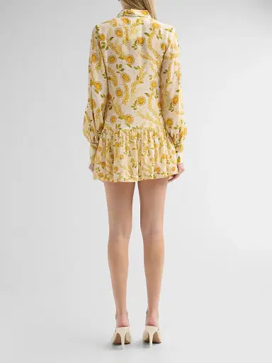 VERANDAH Women's Bejewelled Frill Mini Shirtdress - Yellow Sapphire | Thumbnail 3
