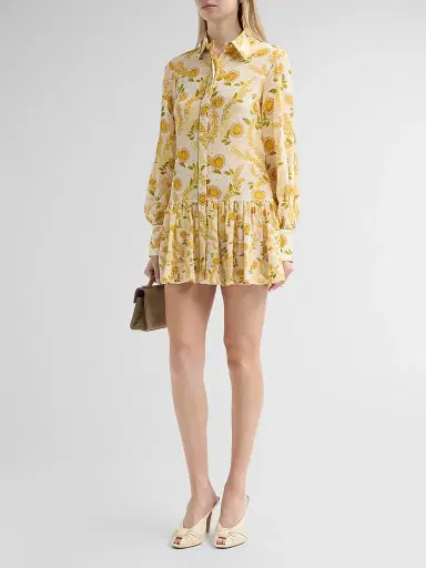 VERANDAH Women's Bejewelled Frill Mini Shirtdress - Yellow Sapphire | Thumbnail 4