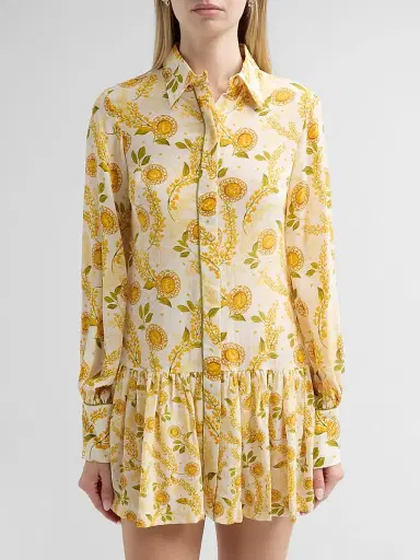 VERANDAH Women's Bejewelled Frill Mini Shirtdress - Yellow Sapphire | Thumbnail 5
