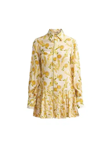 VERANDAH Women's Bejewelled Frill Mini Shirtdress - Yellow Sapphire | Thumbnail 1