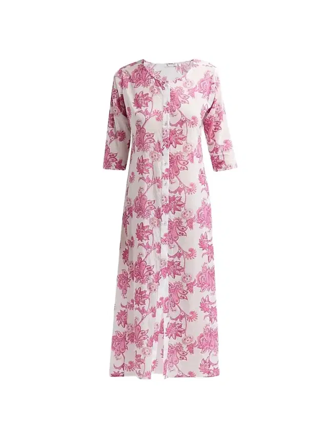 Ro's Garden Women's Blair Floral Cotton Long Kurta Dress - Pink