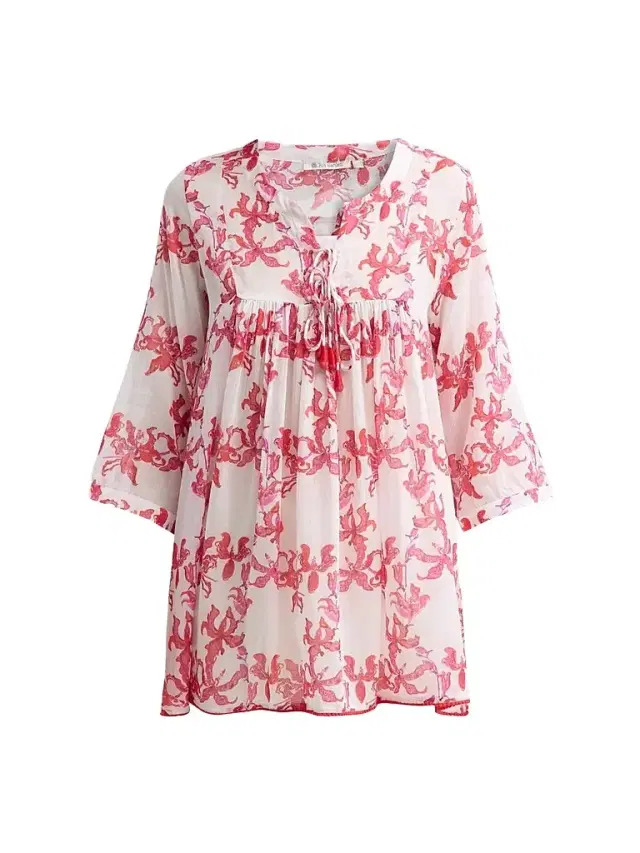 Ro's Garden Women's Seychelles Floral Cotton Short Tunic - Pink