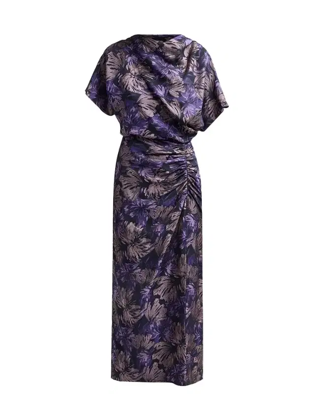 Amsale Women's Floral Jacquard Draped Midi Dress - Amethyst Multi