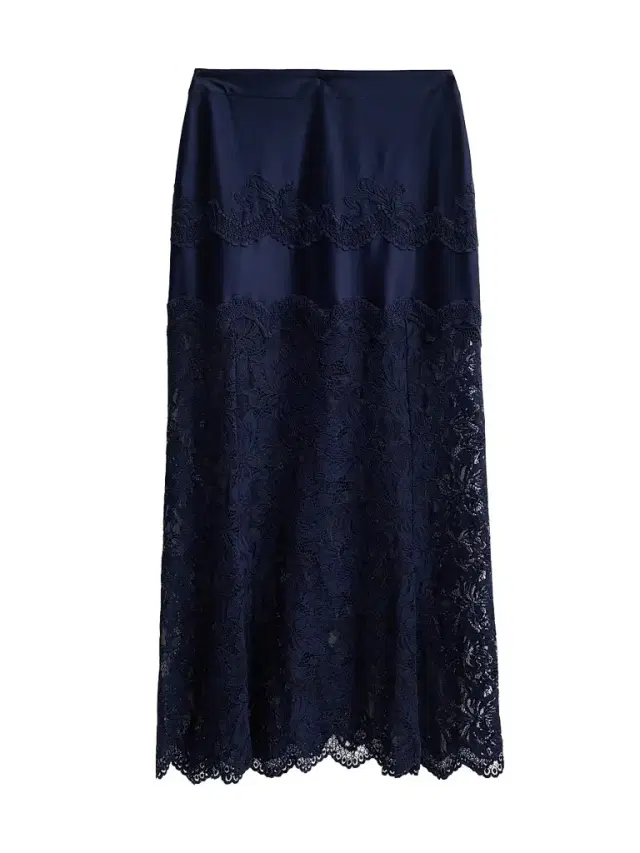 Rabanne Women's Lace Satin Midi Skirt - Deep Navy