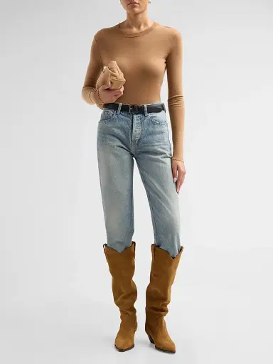 Isabel Marant Women's Denvee 40MM Suede Tall Western Boots - Cognac | Thumbnail 3