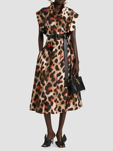 Givenchy Women's Shirt Dress in Leopard Silk with Deconstructed Collar - Brown Multi - Size 10 | Thumbnail 2