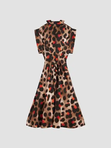 Givenchy Women's Shirt Dress in Leopard Silk with Deconstructed Collar - Brown Multi - Size 10 | Thumbnail 3