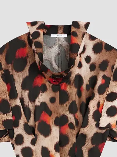 Givenchy Women's Shirt Dress in Leopard Silk with Deconstructed Collar - Brown Multi - Size 10 | Thumbnail 4