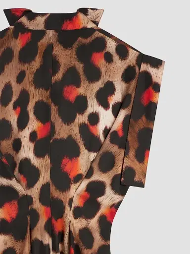 Givenchy Women's Shirt Dress in Leopard Silk with Deconstructed Collar - Brown Multi - Size 10 | Thumbnail 5