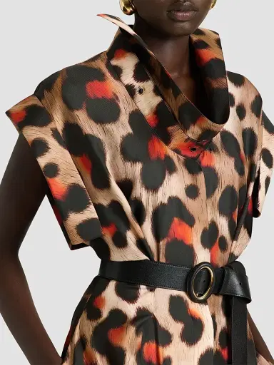 Givenchy Women's Shirt Dress in Leopard Silk with Deconstructed Collar - Brown Multi - Size 10 | Thumbnail 7