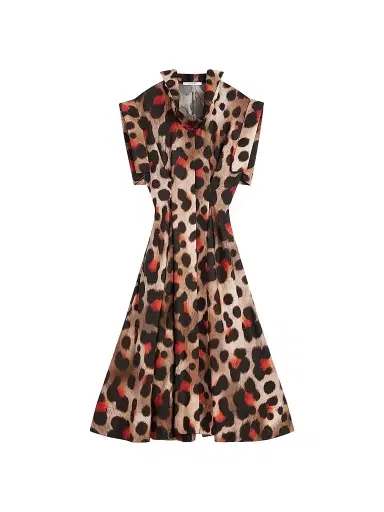 Givenchy Women's Shirt Dress in Leopard Silk with Deconstructed Collar - Brown Multi - Size 10 | Thumbnail 1