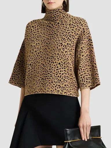 Givenchy Women's Top in Leopard Jacquard - Beige Brown - Size XS | Thumbnail 4