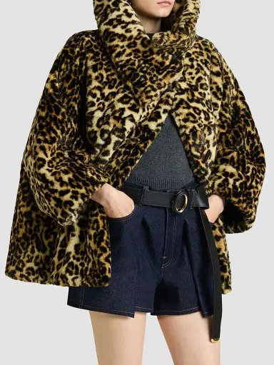 Givenchy Women's Short Coat in Leopard Faux Fur - Beige Camel | Thumbnail 6 Givenchy Women's Short Coat in Leopard Faux Fur - Beige Camel | Thumbnail 6